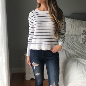 MADEWELL Crochet White And Blue Striped Sweater